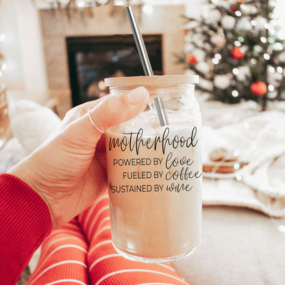 Motherhood Definition 17oz Glass Tumbler With Bamboo Lid And 2 Stainless Straws
