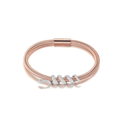 Snake Coiled Bangle Bracelet Gold Plated Crystal Accents