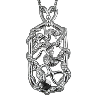 Snake Tag Necklace Double Serpent Pendant Silver Tone