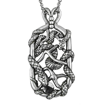 Snake Tag Necklace Double Serpent Pendant Silver Tone
