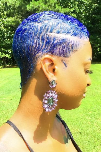 Sparkle Drop Dangle Earrings Purple Crystal Statement