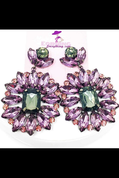 Sparkle Drop Dangle Earrings Purple Crystal Statement