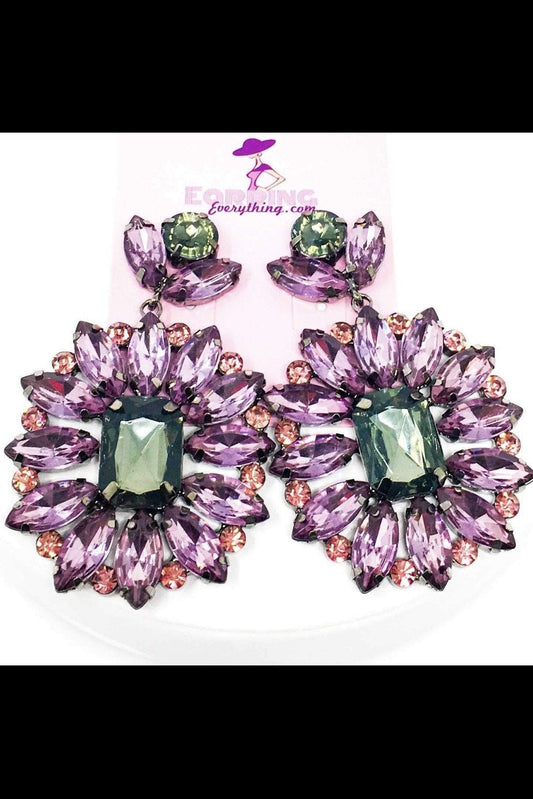 Sparkle Drop Dangle Earrings Purple Crystal Statement