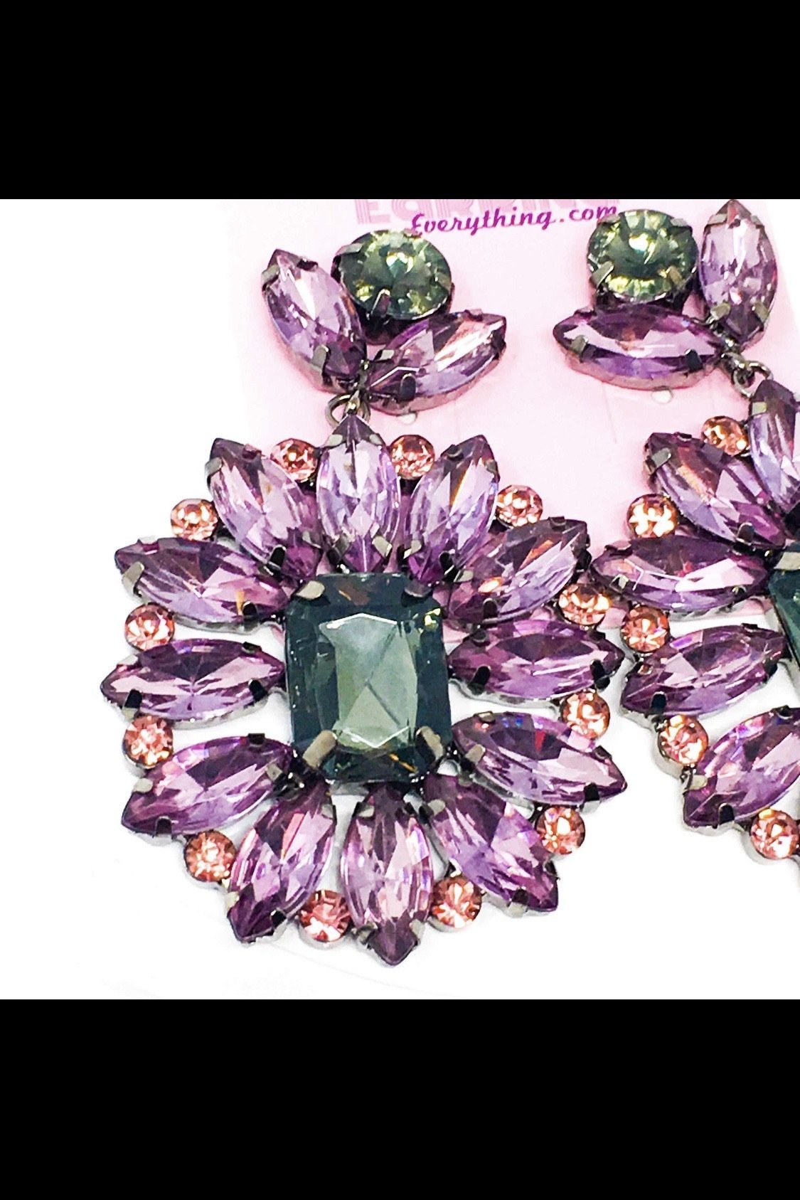 Sparkle Drop Dangle Earrings Purple Crystal Statement
