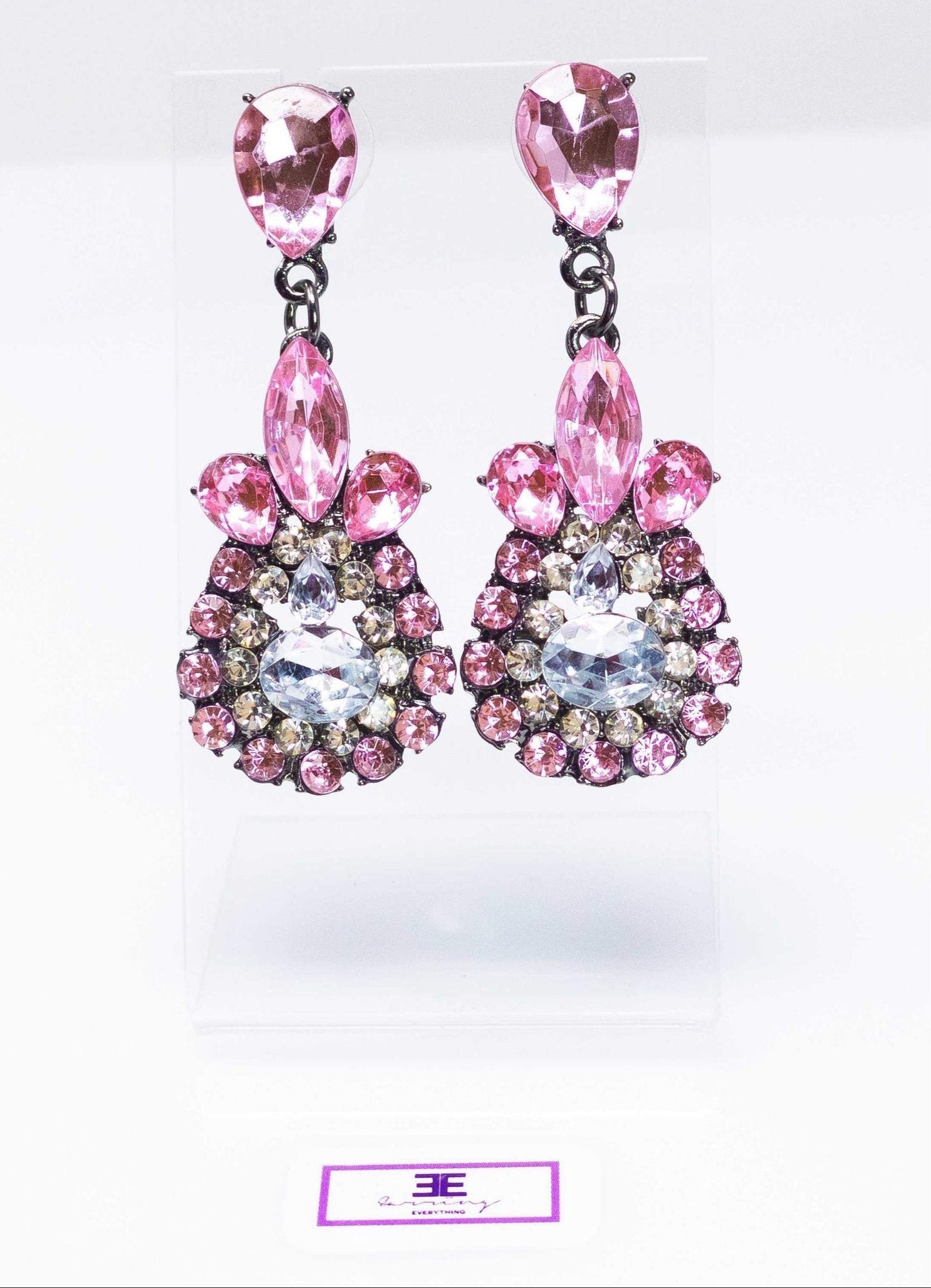 Sparkling Pink Teardrop Dangle Earrings With Crystals