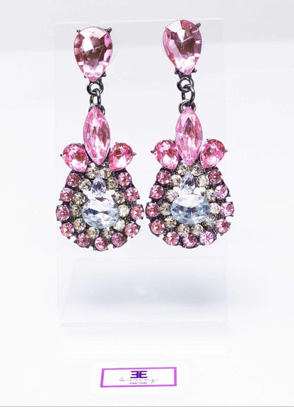 Sparkling Pink Teardrop Dangle Earrings With Crystals