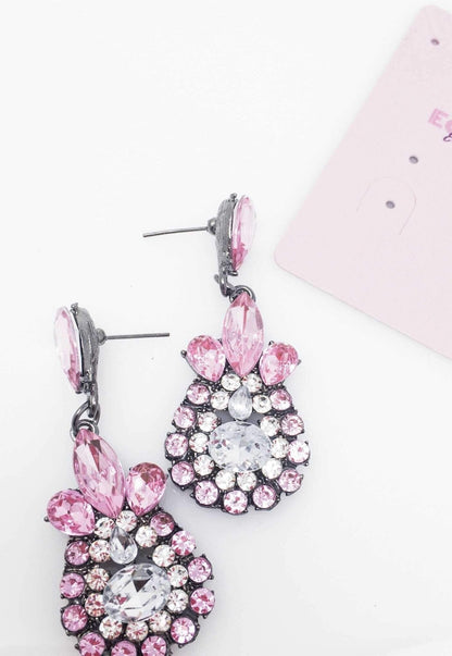 Sparkling Pink Teardrop Dangle Earrings With Crystals