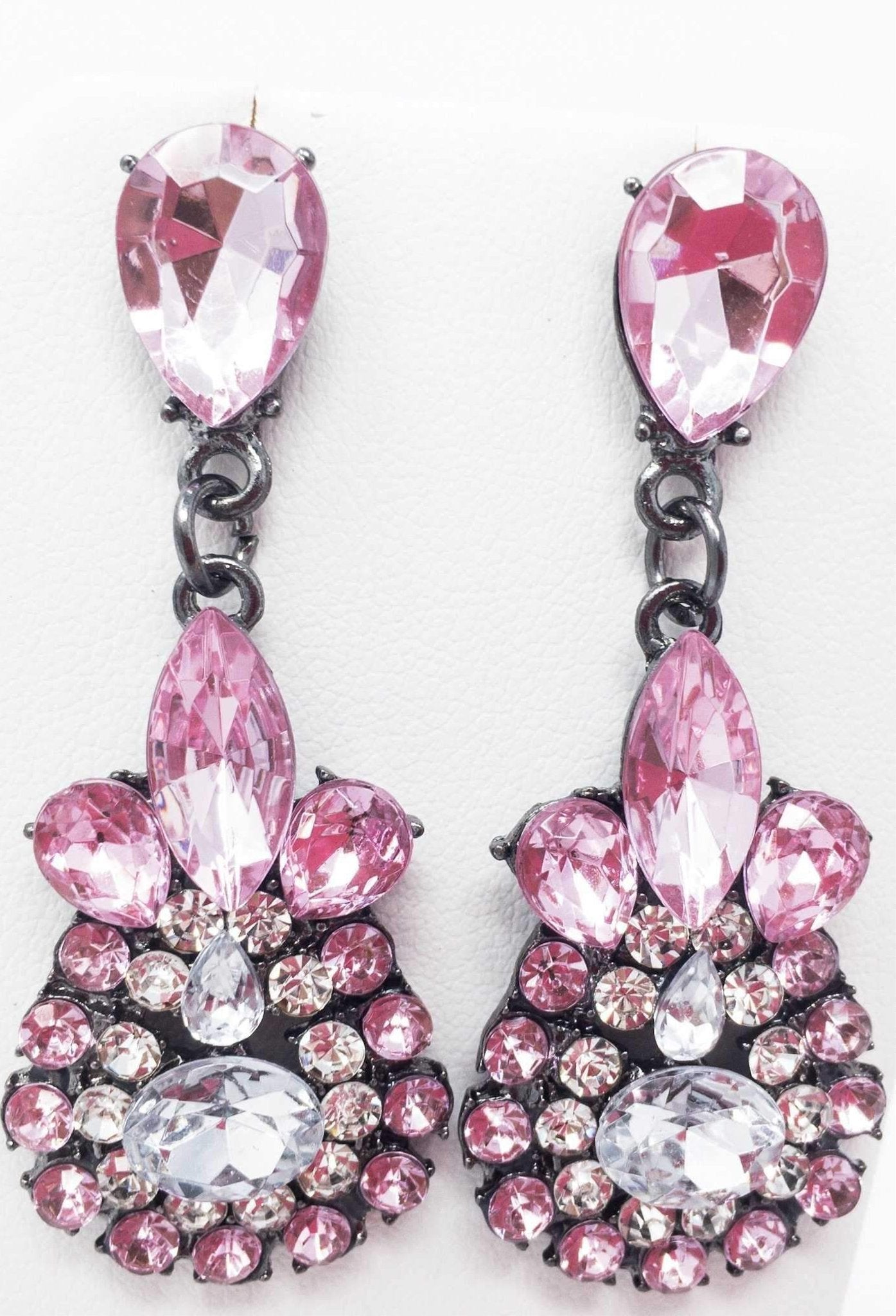 Sparkling Pink Teardrop Dangle Earrings With Crystals