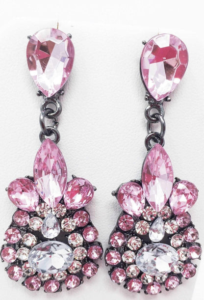 Sparkling Pink Teardrop Dangle Earrings With Crystals