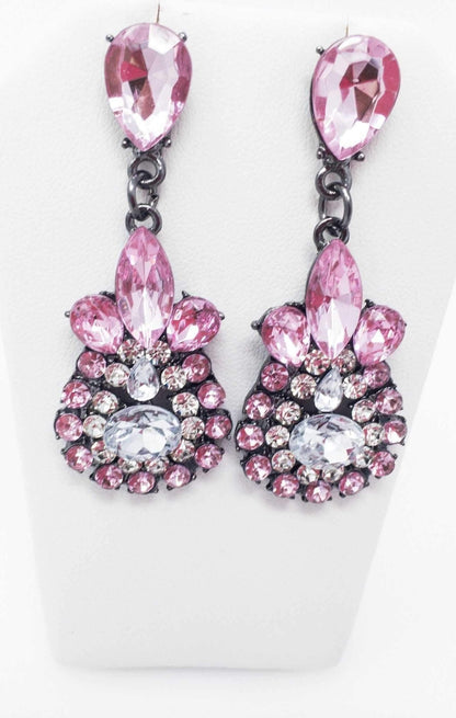 Sparkling Pink Teardrop Dangle Earrings With Crystals