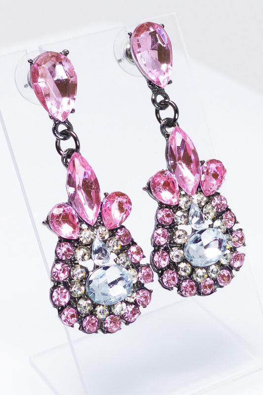 Sparkling Pink Teardrop Dangle Earrings With Crystals