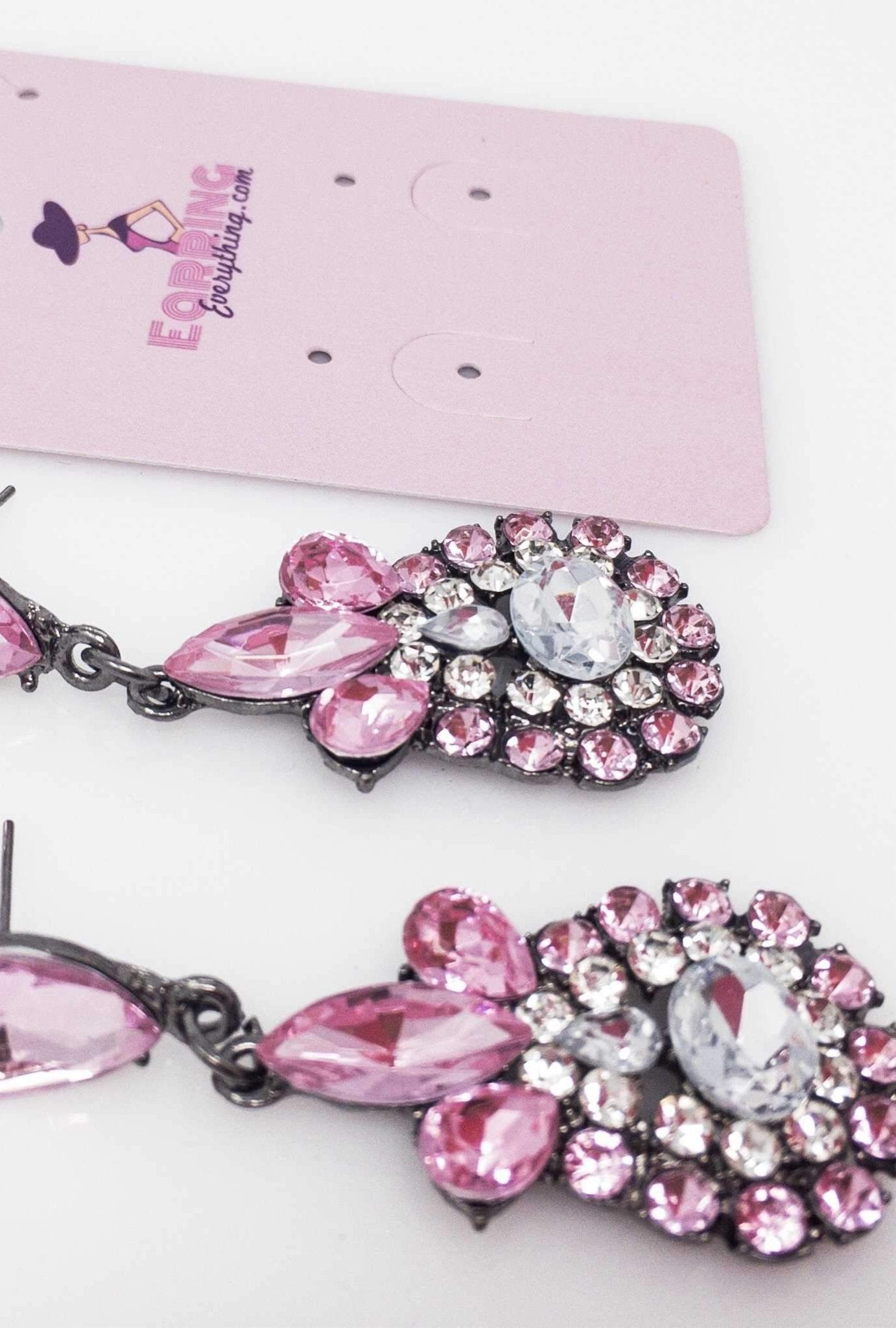 Sparkling Pink Teardrop Dangle Earrings With Crystals