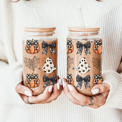 Halloween 20oz Glass Tumbler Bamboo Lid Stainless Straws Straw Cleaner