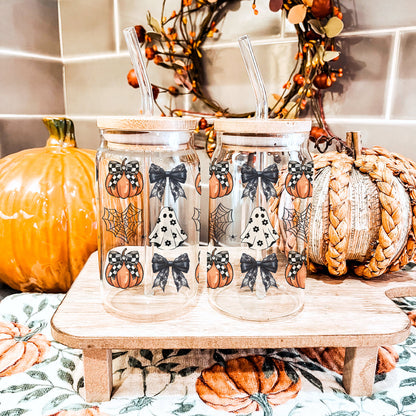 Halloween 20oz Glass Tumbler Bamboo Lid Stainless Straws Straw Cleaner