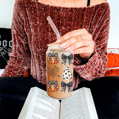 Halloween 20oz Glass Tumbler Bamboo Lid Stainless Straws Straw Cleaner