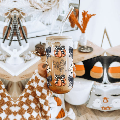 Halloween 20oz Glass Tumbler Bamboo Lid Stainless Straws Straw Cleaner