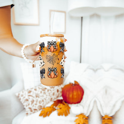 Halloween 20oz Glass Tumbler Bamboo Lid Stainless Straws Straw Cleaner
