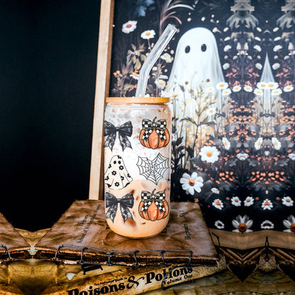 Halloween 20oz Glass Tumbler Bamboo Lid Stainless Straws Straw Cleaner