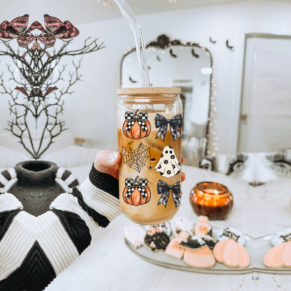 Halloween 20oz Glass Tumbler Bamboo Lid Stainless Straws Straw Cleaner