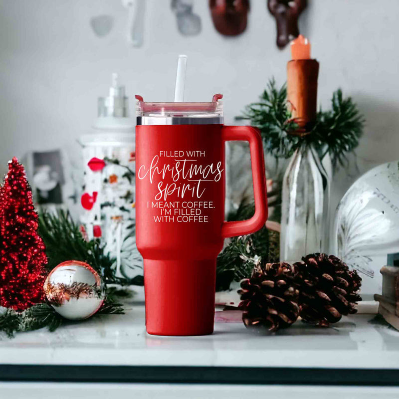 Christmas Coffee Tumbler 40oz Insulated Travel Mug With Handle Lid Straw Red