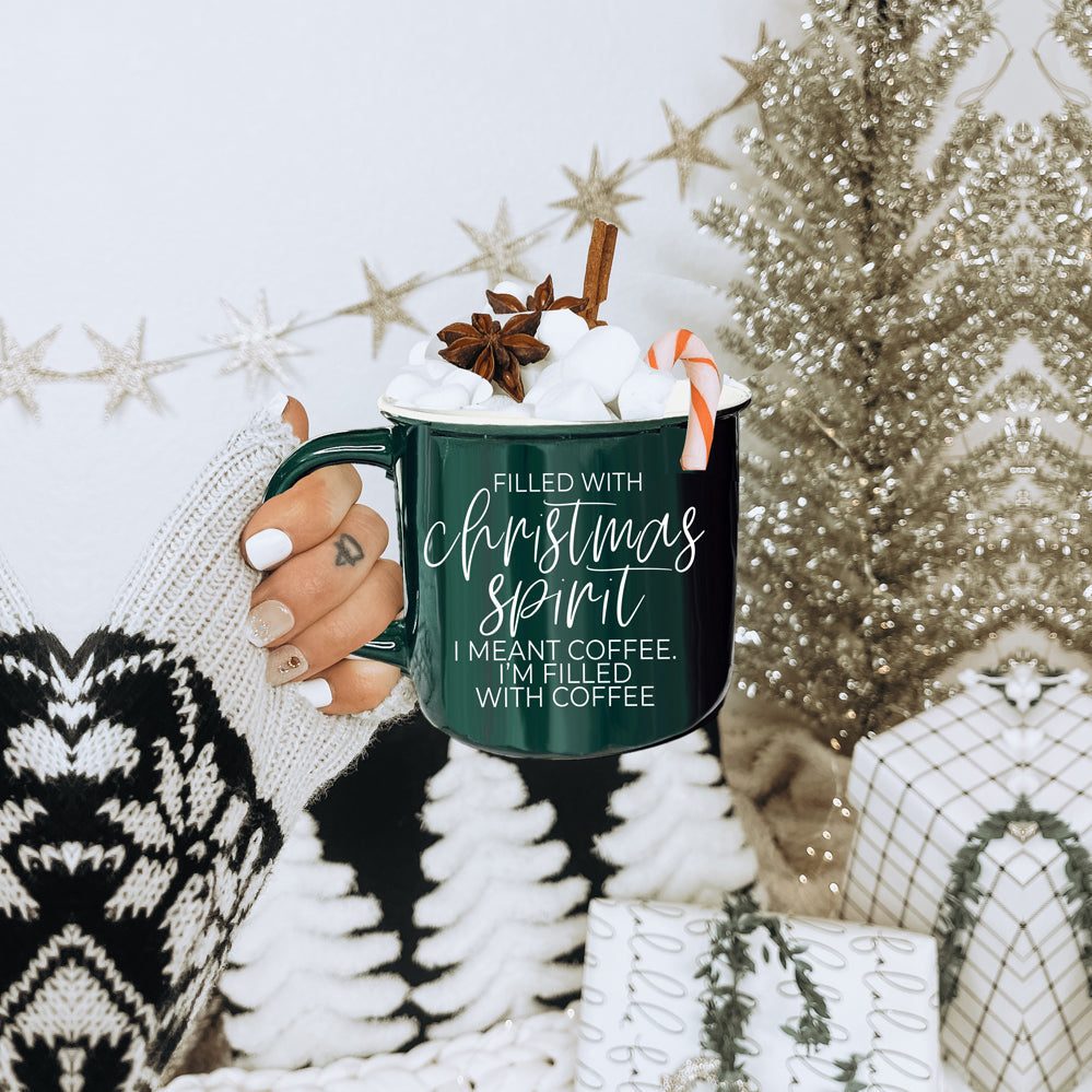 Christmas Coffee Mug 14.5oz Ceramic Campfire Style Red Or Green Double-Sided