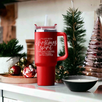 Christmas Coffee Tumbler 40oz Insulated Travel Mug With Handle Lid Straw Red