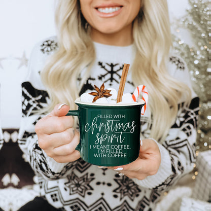 Christmas Coffee Mug 14.5oz Ceramic Campfire Style Red Or Green Double-Sided