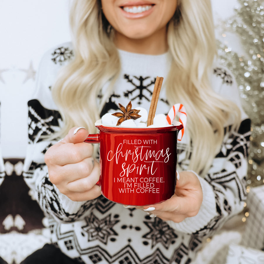 Christmas Coffee Mug 14.5oz Ceramic Campfire Style Red Or Green Double-Sided
