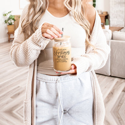 Christmas Coffee 17oz Glass Tumbler With Bamboo Lid, Stainless Straws & Cleaner