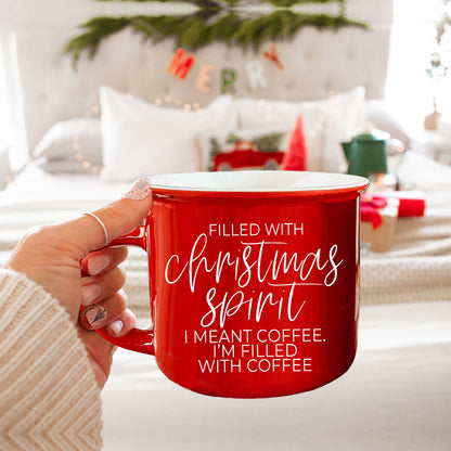 Christmas Coffee Mug 14.5oz Ceramic Campfire Style Red Or Green Double-Sided
