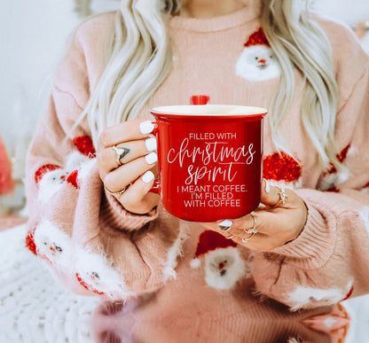 Christmas Coffee Mug 14.5oz Ceramic Campfire Style Red Or Green Double-Sided