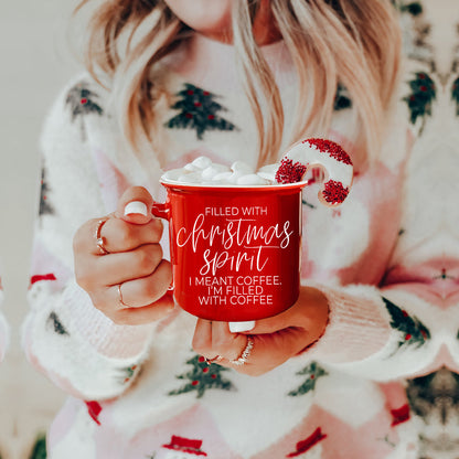 Christmas Coffee Mug 14.5oz Ceramic Campfire Style Red Or Green Double-Sided