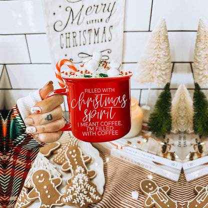 Christmas Coffee Mug 14.5oz Ceramic Campfire Style Red Or Green Double-Sided