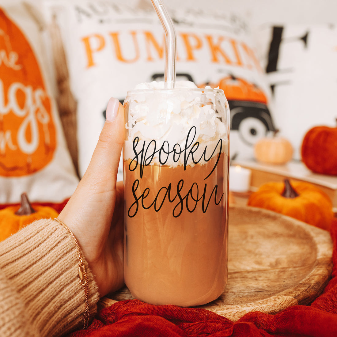 Hocus Pocus I Need Coffee 20oz Glass Tumbler Bamboo Lid 2 Stainless Straws