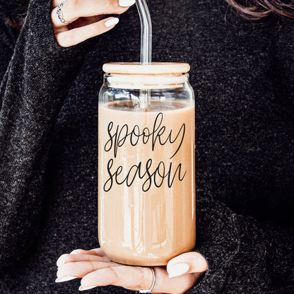Hocus Pocus I Need Coffee 20oz Glass Tumbler Bamboo Lid 2 Stainless Straws