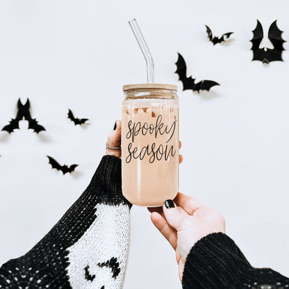 Hocus Pocus I Need Coffee 20oz Glass Tumbler Bamboo Lid 2 Stainless Straws
