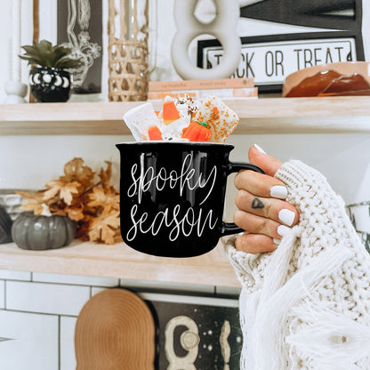 Spooky Season Black Ceramic Mug 14.5oz Halloween Coffee Cup Haunted White Graphics