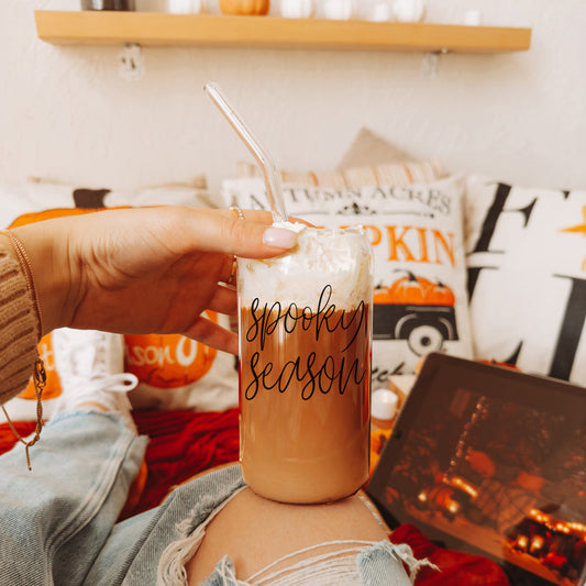 Hocus Pocus I Need Coffee 20oz Glass Tumbler Bamboo Lid 2 Stainless Straws
