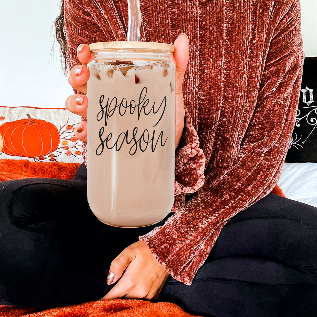 Hocus Pocus I Need Coffee 20oz Glass Tumbler Bamboo Lid 2 Stainless Straws