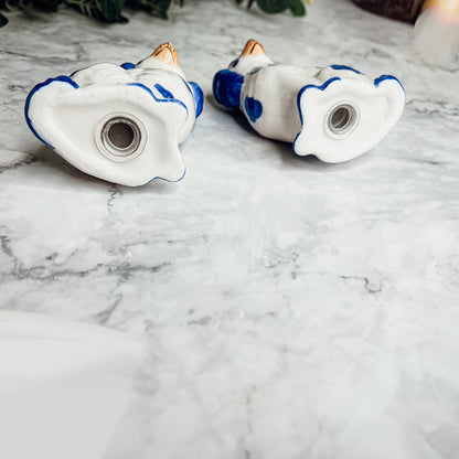 Staffordshire Dog Salt And Pepper Shakers Ceramic Hand-Painted Blue White