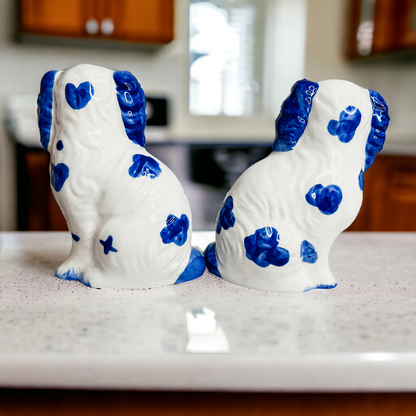 Staffordshire Dog Salt And Pepper Shakers Ceramic Hand-Painted Blue White