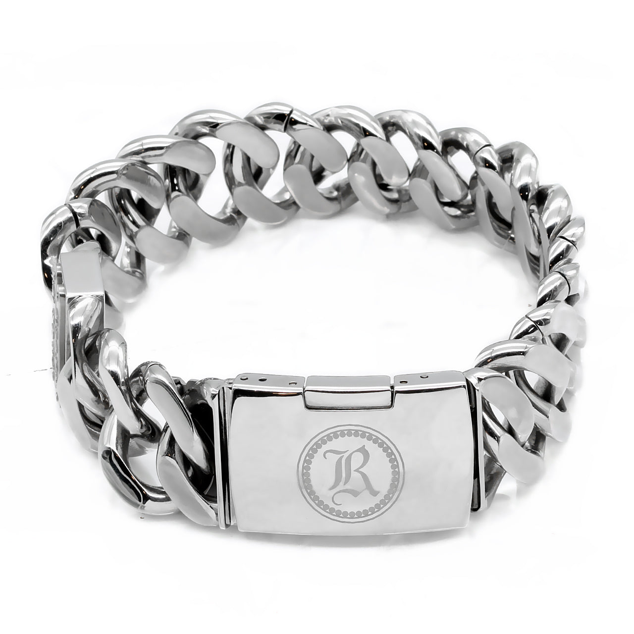 Stainless Steel Engravable ID Tag Bracelet Cuban Chain