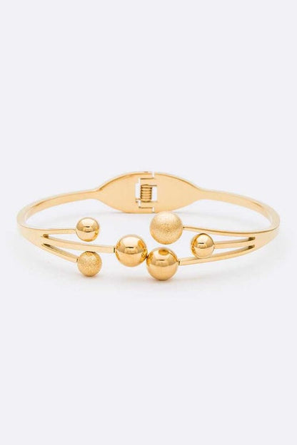 Stainless Steel Hinge Bangle Gold Tone Bead Accent