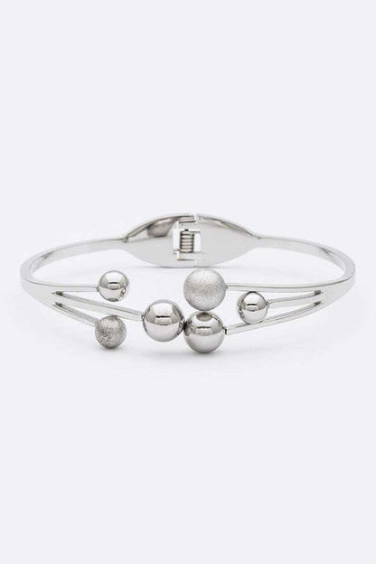 Stainless Steel Hinge Bangle Gold Tone Bead Accent