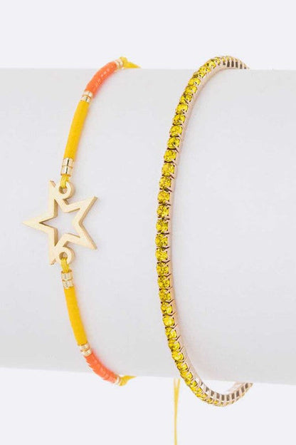 Star Rhinestone Bracelet Set Adjustable String Charms