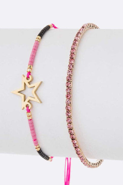 Star Rhinestone Bracelet Set Adjustable String Charms