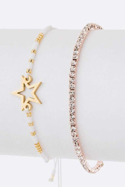 Star Rhinestone Bracelet Set Adjustable String Charms