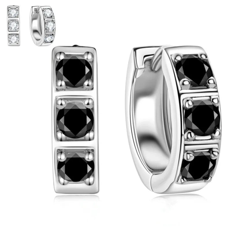 Sterling Silver 0.6ct Moissanite Hoop Earrings Black White Two-Tone 925