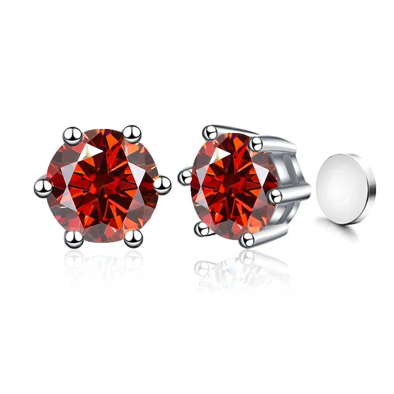 Sterling Silver 925 1ct Moissanite 6-Claw Stud Earrings Unisex Magnetic Hole