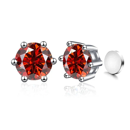Sterling Silver 925 1ct Moissanite 6-Claw Stud Earrings Unisex Magnetic Hole